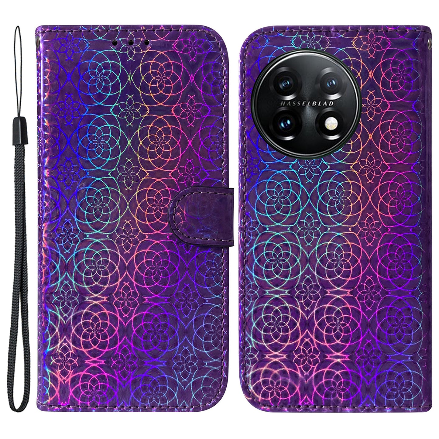 For OnePlus 11 5G Drop-proof Phone Case Dazzling Flower Pattern Wallet Stand PU Leather Phone Cover