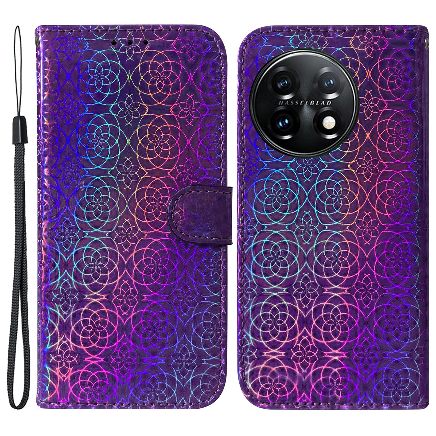 For OnePlus 11 5G Drop-proof Phone Case Dazzling Flower Pattern Wallet Stand PU Leather Phone Cover