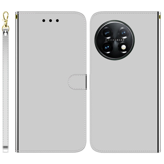 For OnePlus 11 5G Mirror-like Surface Phone Case Stand Wallet PU Leather Shockproof Cell Phone Cover