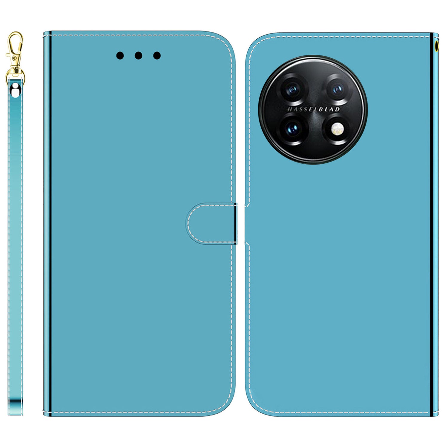 For OnePlus 11 5G Mirror-like Surface Phone Case Stand Wallet PU Leather Shockproof Cell Phone Cover