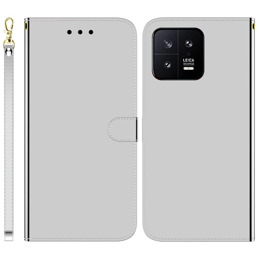 For Xiaomi 13 5G Anti-drop Flip Phone Wallet Case Stand PU Leather Mirror-like Surface Phone Cover