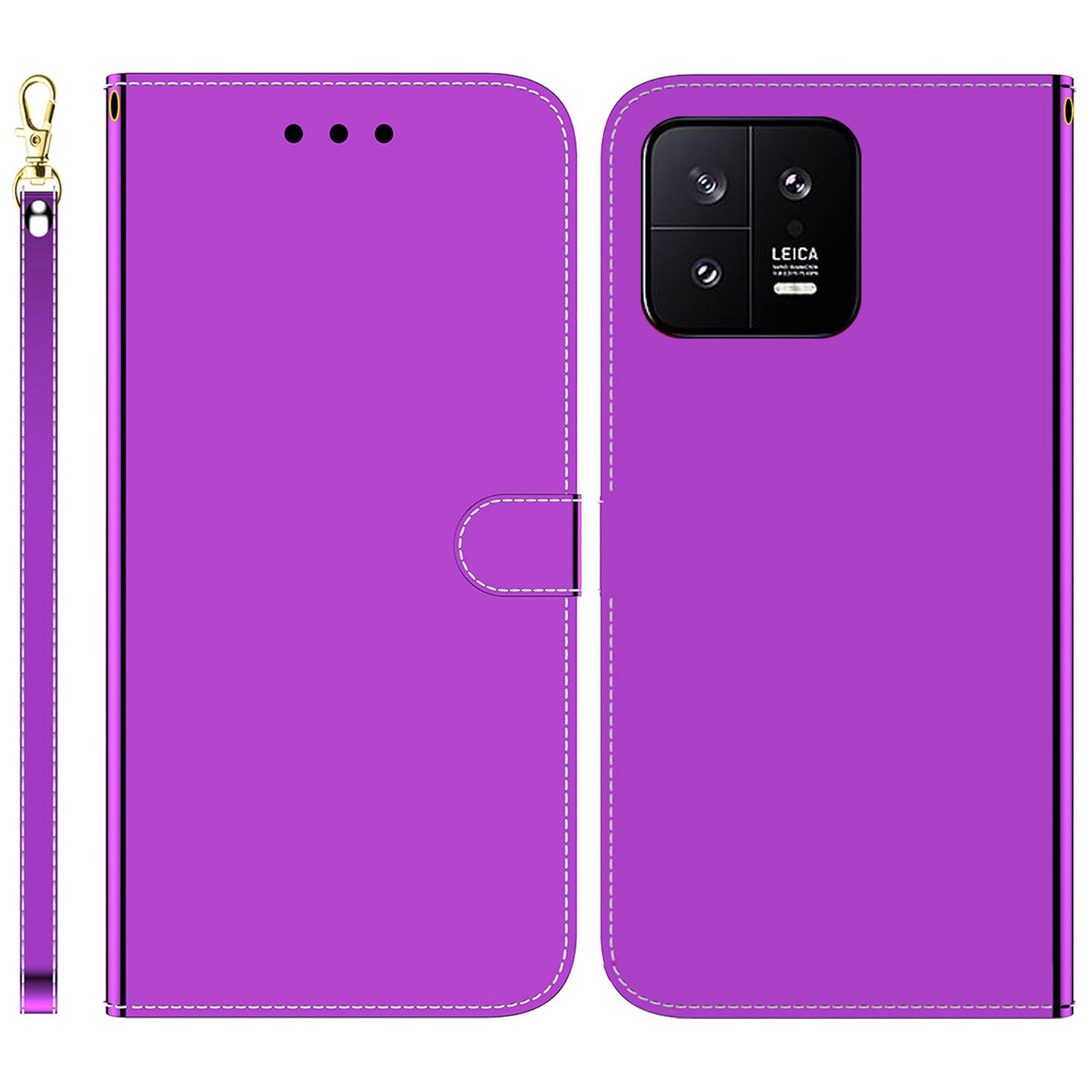 For Xiaomi 13 5G Anti-drop Flip Phone Wallet Case Stand PU Leather Mirror-like Surface Phone Cover