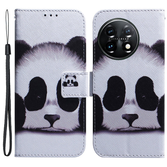 For OnePlus 11 5G Anti-fall PU Leather Phone Case Pattern Printing Stand Flip Wallet Cover with Strap