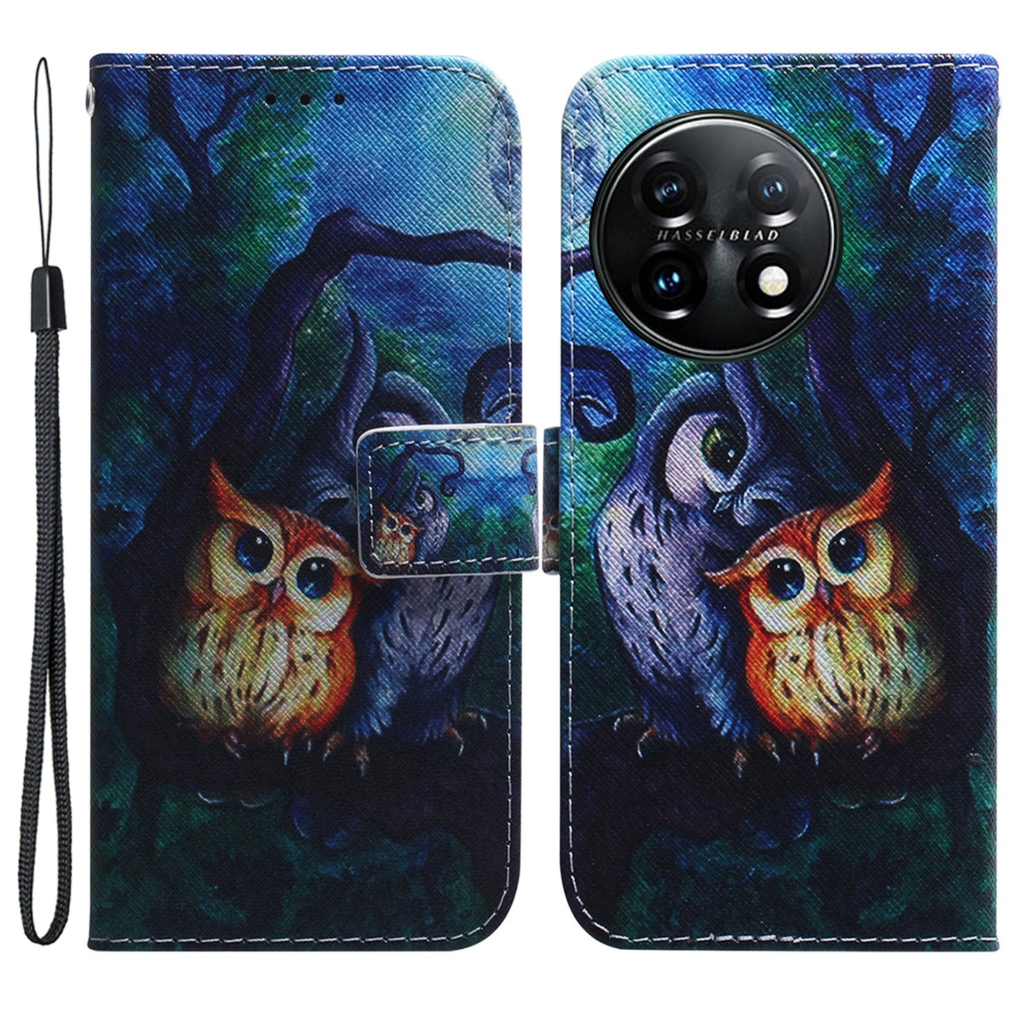 For OnePlus 11 5G Anti-fall PU Leather Phone Case Pattern Printing Stand Flip Wallet Cover with Strap