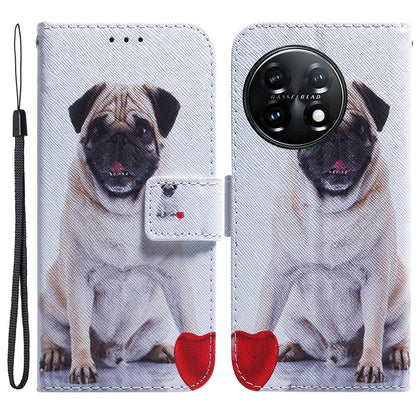 For OnePlus 11 5G Anti-fall PU Leather Phone Case Pattern Printing Stand Flip Wallet Cover with Strap