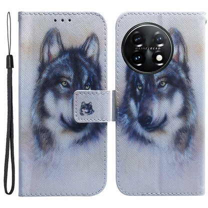 For OnePlus 11 5G Anti-fall PU Leather Phone Case Pattern Printing Stand Flip Wallet Cover with Strap