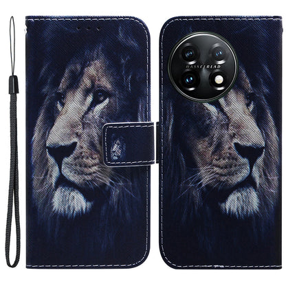 For OnePlus 11 5G Anti-fall PU Leather Phone Case Pattern Printing Stand Flip Wallet Cover with Strap