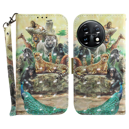 Anti-drop Cell Phone Cover for OnePlus 11 5G Pattern Printing Leather Wallet Phone Stand Case with Strap