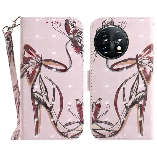 Anti-drop Cell Phone Cover for OnePlus 11 5G Pattern Printing Leather Wallet Phone Stand Case with Strap