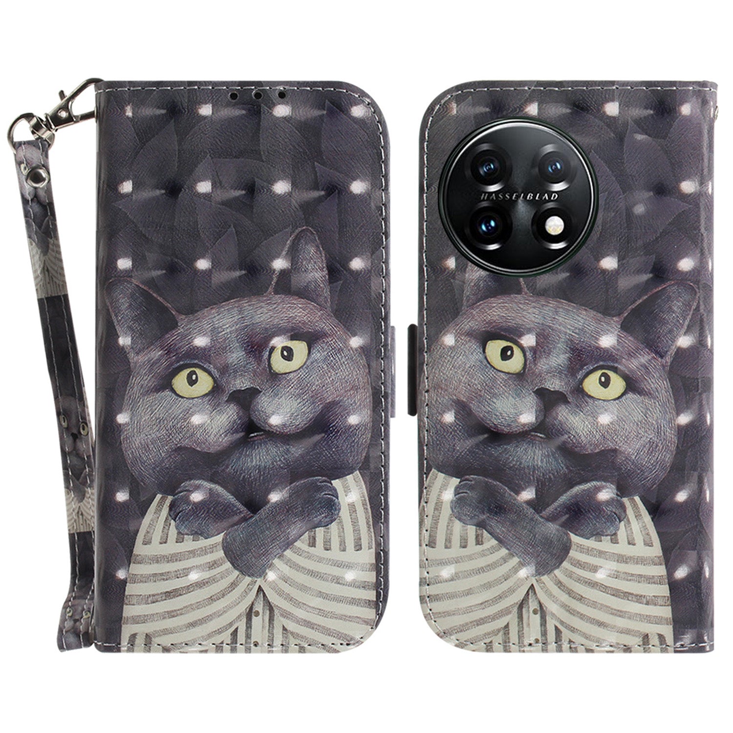Anti-drop Cell Phone Cover for OnePlus 11 5G Pattern Printing Leather Wallet Phone Stand Case with Strap
