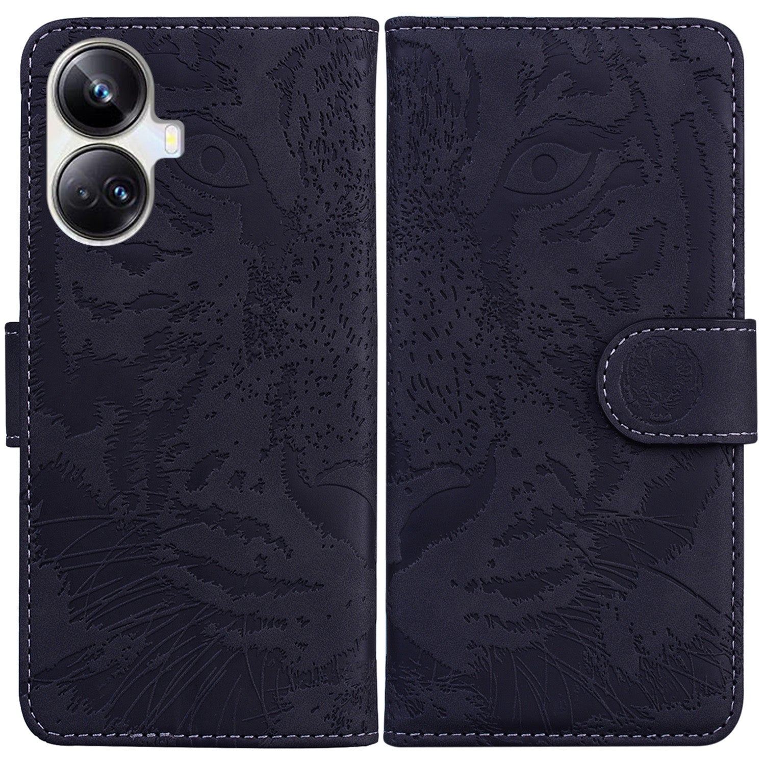 Anti-drop Phone Cover For Realme 10 Pro+ 5G , Tiger Imprinted Folding Stand PU Leather Wallet Case