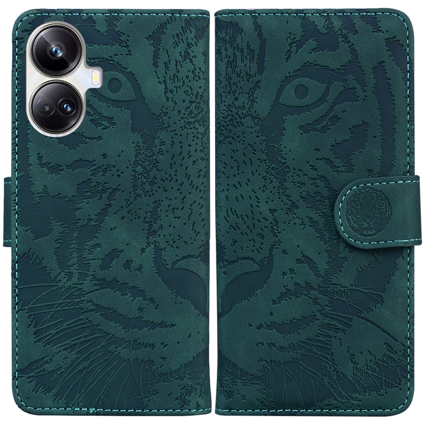 Anti-drop Phone Cover For Realme 10 Pro+ 5G , Tiger Imprinted Folding Stand PU Leather Wallet Case