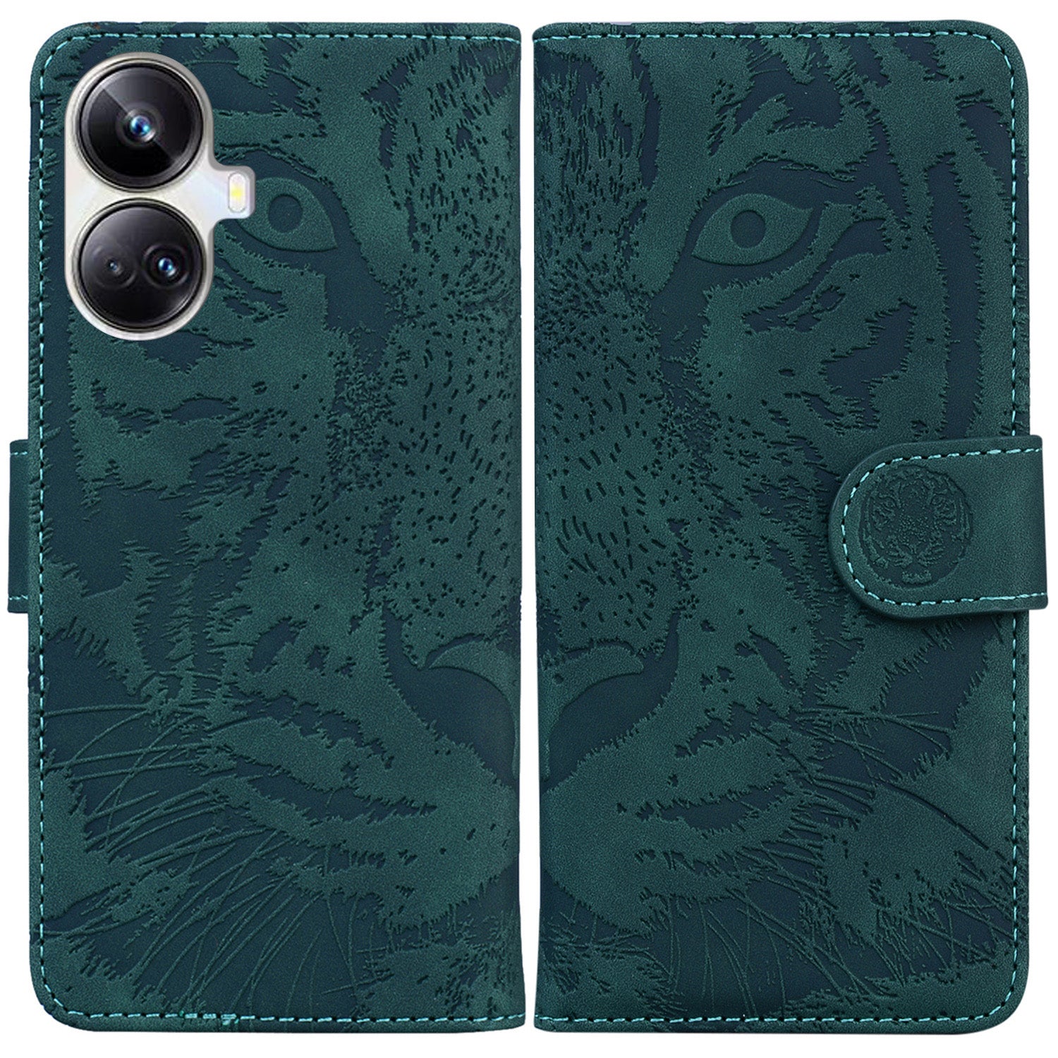Anti-drop Phone Cover For Realme 10 Pro+ 5G , Tiger Imprinted Folding Stand PU Leather Wallet Case