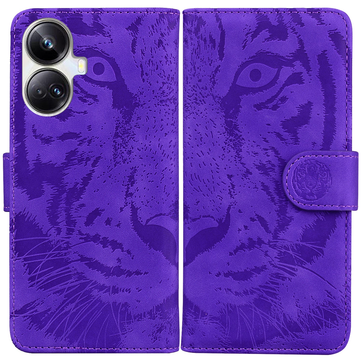 Anti-drop Phone Cover For Realme 10 Pro+ 5G , Tiger Imprinted Folding Stand PU Leather Wallet Case