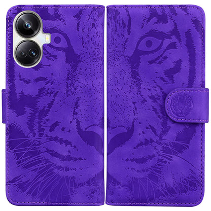 Anti-drop Phone Cover For Realme 10 Pro+ 5G , Tiger Imprinted Folding Stand PU Leather Wallet Case