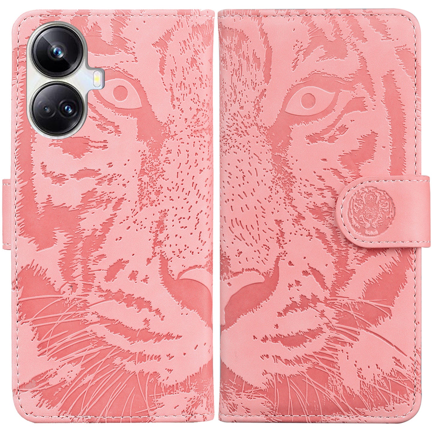 Anti-drop Phone Cover For Realme 10 Pro+ 5G , Tiger Imprinted Folding Stand PU Leather Wallet Case