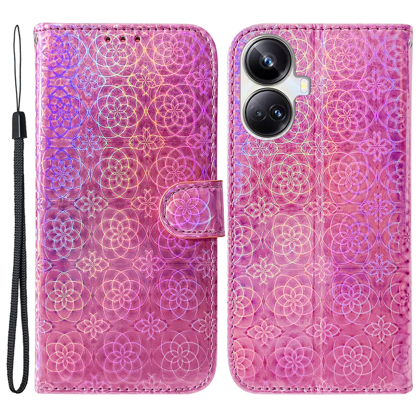 For Realme 10 Pro+ 5G Dazzling Flower Pattern PU Leather Wallet Phone Case Anti-drop Stand Cover