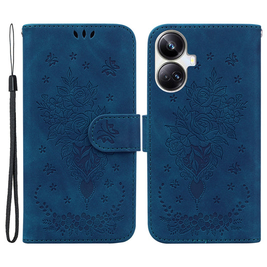 For Realme 10 Pro+ 5G Leather Rose Butterfly Imprinted Phone Case Flip Stand Wallet Mobile Phone Cover