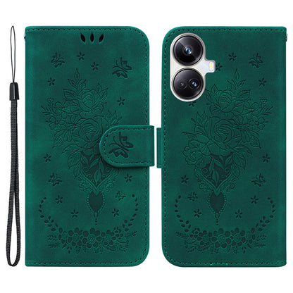 For Realme 10 Pro+ 5G Leather Rose Butterfly Imprinted Phone Case Flip Stand Wallet Mobile Phone Cover