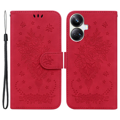 For Realme 10 Pro+ 5G Leather Rose Butterfly Imprinted Phone Case Flip Stand Wallet Mobile Phone Cover