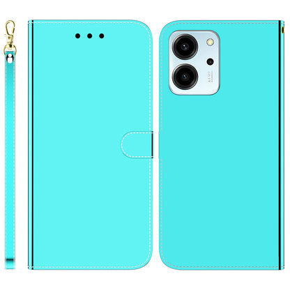 Anti-fall Phone Case For Honor 80 SE 5G , Mirror-like Surface Stand Wallet PU Leather Phone Cover
