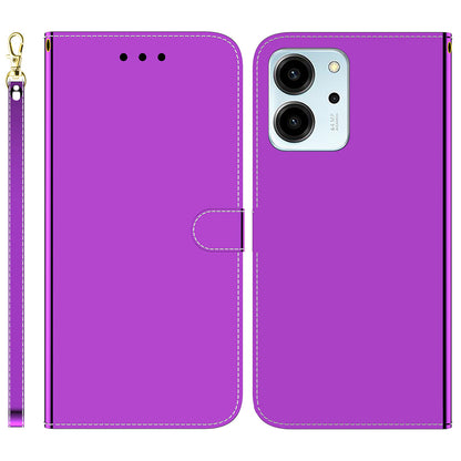 Anti-fall Phone Case For Honor 80 SE 5G , Mirror-like Surface Stand Wallet PU Leather Phone Cover