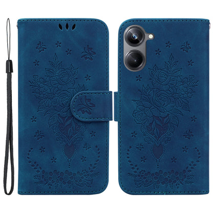 Rose Butterfly Imprinted Protective Phone Case for Realme 10 Pro 5G , Flip Stand Leather Phone Wallet Cover