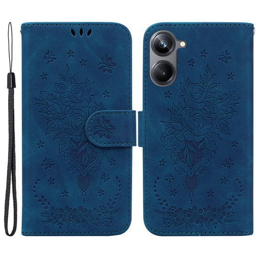 Rose Butterfly Imprinted Protective Phone Case for Realme 10 Pro 5G , Flip Stand Leather Phone Wallet Cover