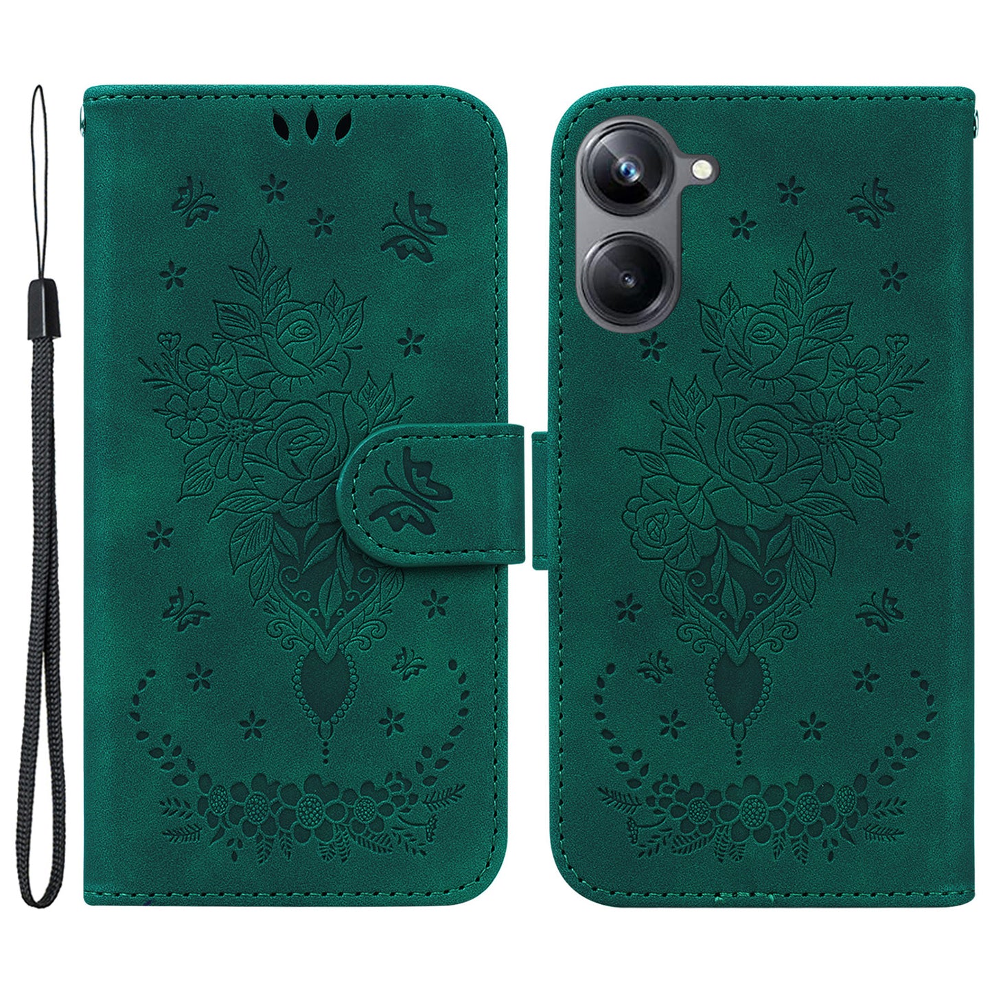 Rose Butterfly Imprinted Protective Phone Case for Realme 10 Pro 5G , Flip Stand Leather Phone Wallet Cover