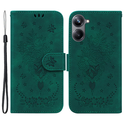 Rose Butterfly Imprinted Protective Phone Case for Realme 10 Pro 5G , Flip Stand Leather Phone Wallet Cover
