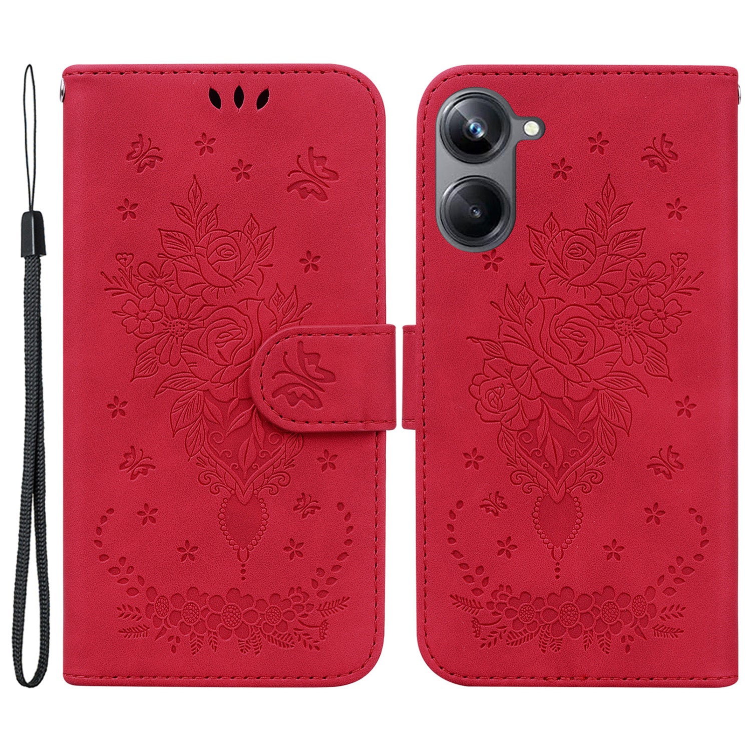 Rose Butterfly Imprinted Protective Phone Case for Realme 10 Pro 5G , Flip Stand Leather Phone Wallet Cover