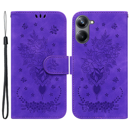 Rose Butterfly Imprinted Protective Phone Case for Realme 10 Pro 5G , Flip Stand Leather Phone Wallet Cover