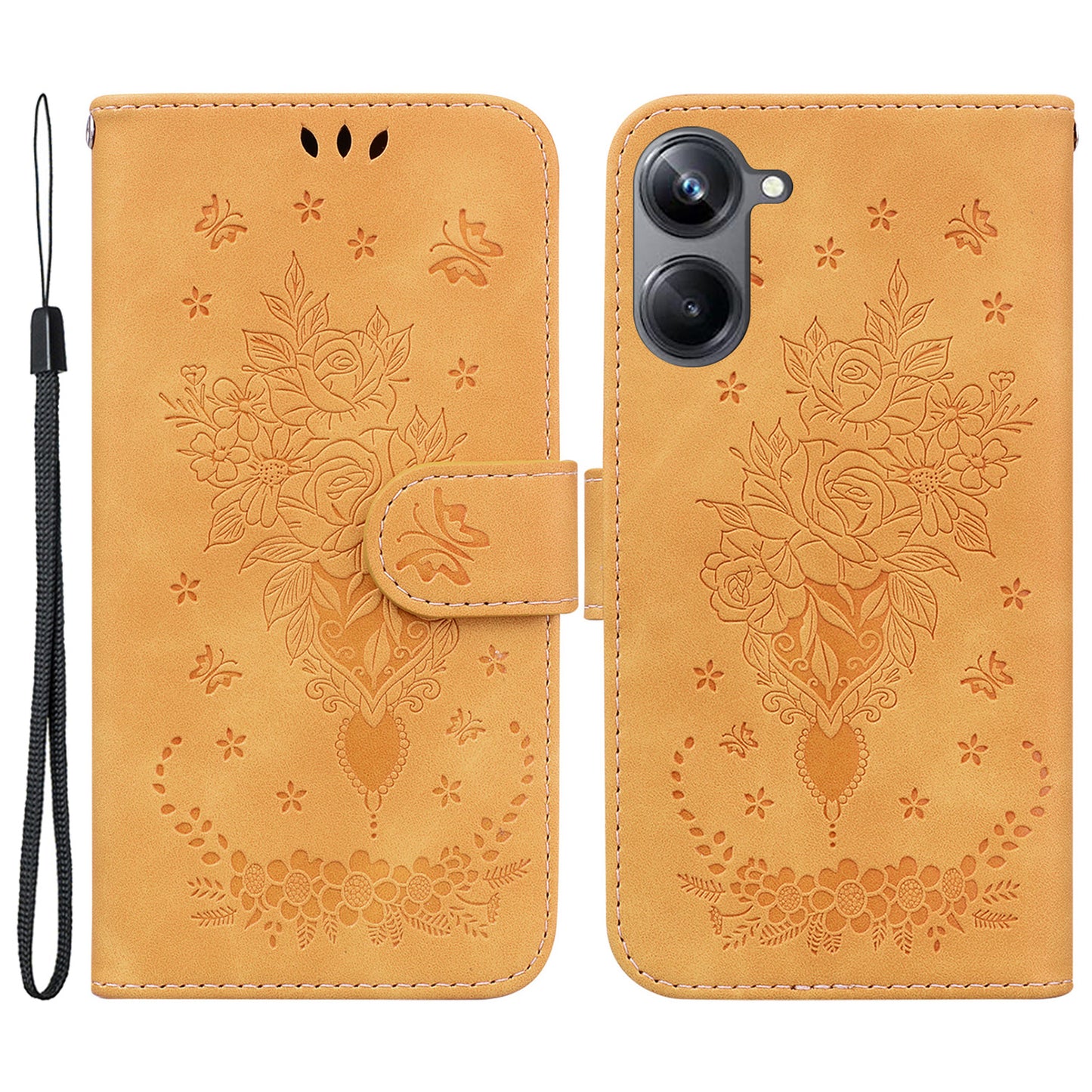 Rose Butterfly Imprinted Protective Phone Case for Realme 10 Pro 5G , Flip Stand Leather Phone Wallet Cover