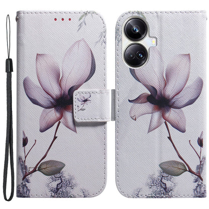For Realme 10 Pro+ 5G PU Leather Wallet Phone Case Pattern Printing Stand Cover with Wrist Strap