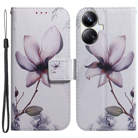 For Realme 10 Pro+ 5G PU Leather Wallet Phone Case Pattern Printing Stand Cover with Wrist Strap