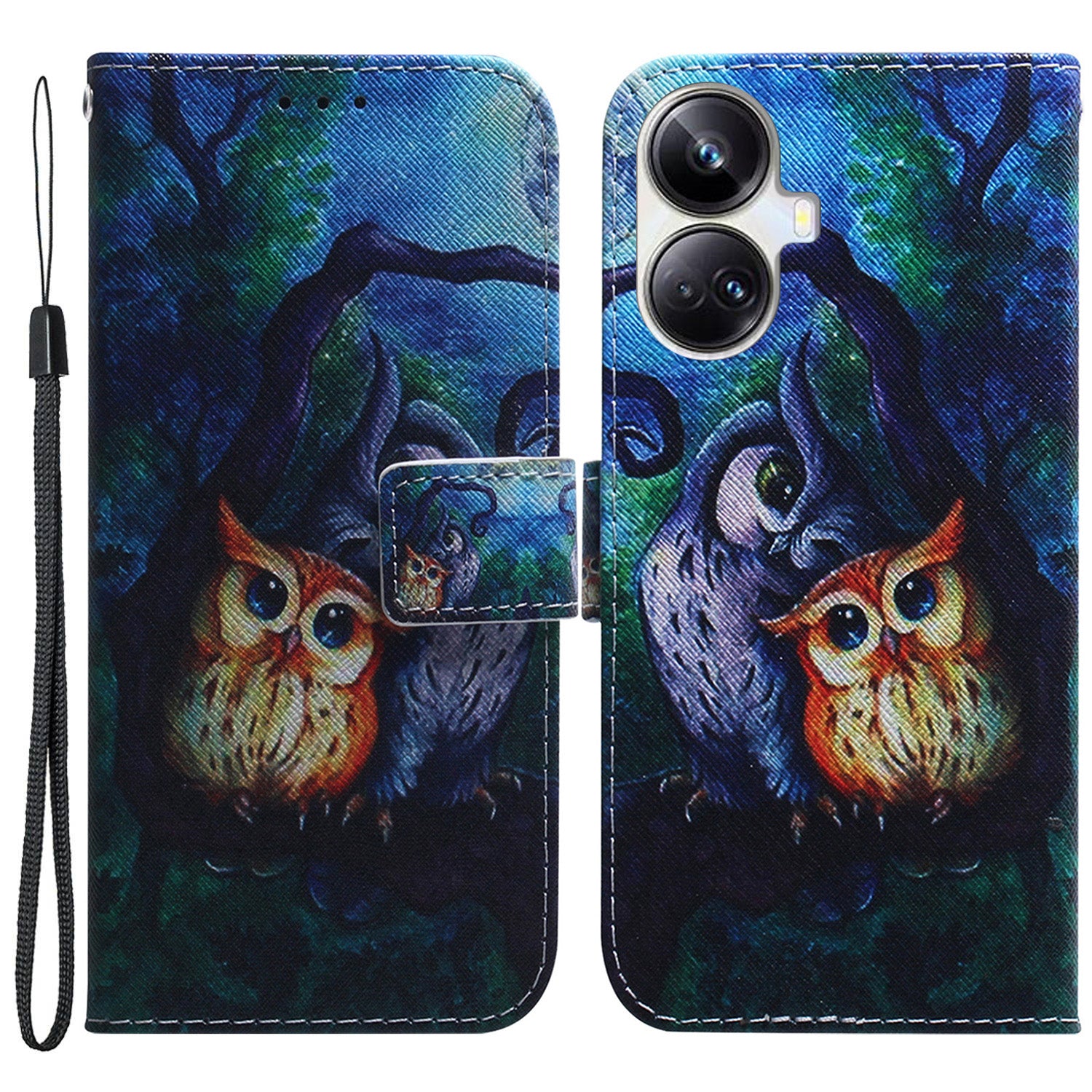 For Realme 10 Pro+ 5G PU Leather Wallet Phone Case Pattern Printing Stand Cover with Wrist Strap