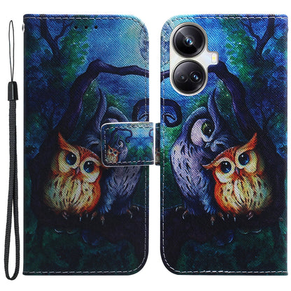 For Realme 10 Pro+ 5G PU Leather Wallet Phone Case Pattern Printing Stand Cover with Wrist Strap