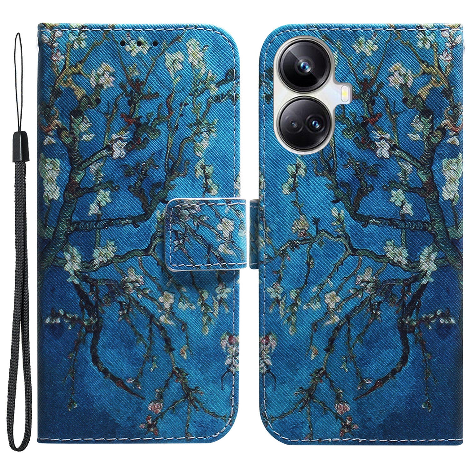 For Realme 10 Pro+ 5G PU Leather Wallet Phone Case Pattern Printing Stand Cover with Wrist Strap