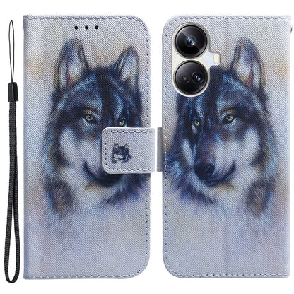For Realme 10 Pro+ 5G PU Leather Wallet Phone Case Pattern Printing Stand Cover with Wrist Strap