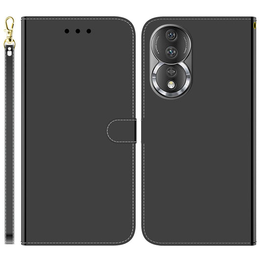 For Honor 80 5G PU Leather Wallet Phone Case Mirror-like Surface Stand Flip Cover with Strap