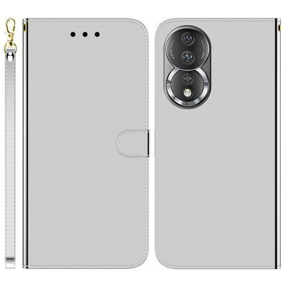 For Honor 80 5G PU Leather Wallet Phone Case Mirror-like Surface Stand Flip Cover with Strap