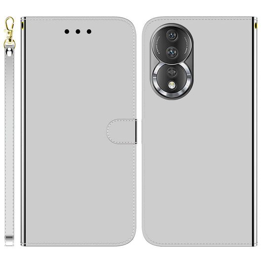 For Honor 80 5G PU Leather Wallet Phone Case Mirror-like Surface Stand Flip Cover with Strap