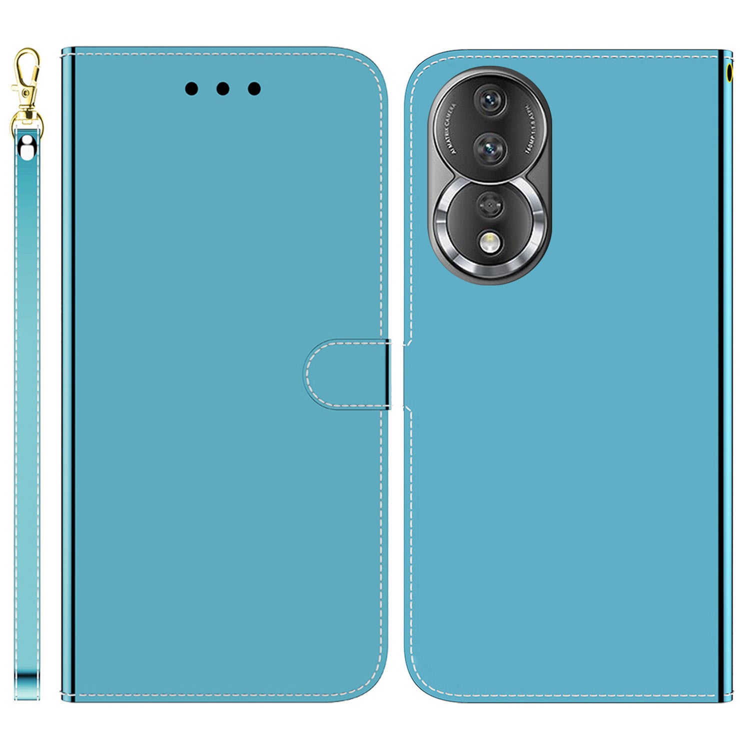 For Honor 80 5G PU Leather Wallet Phone Case Mirror-like Surface Stand Flip Cover with Strap