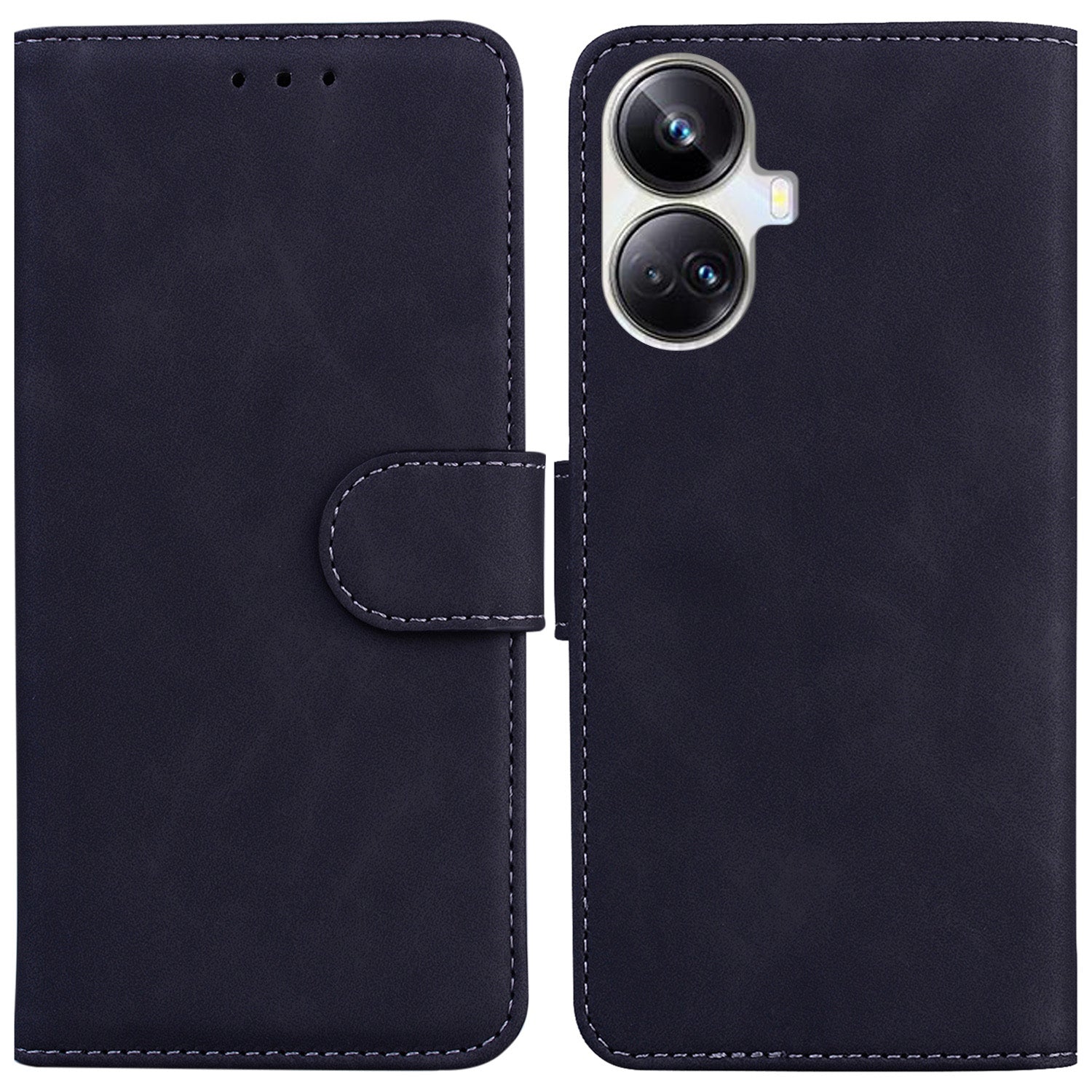 For Realme 10 Pro+ 5G Solid Color Stand Wallet Cover Anti-Fingerprint Leather Phone Case 