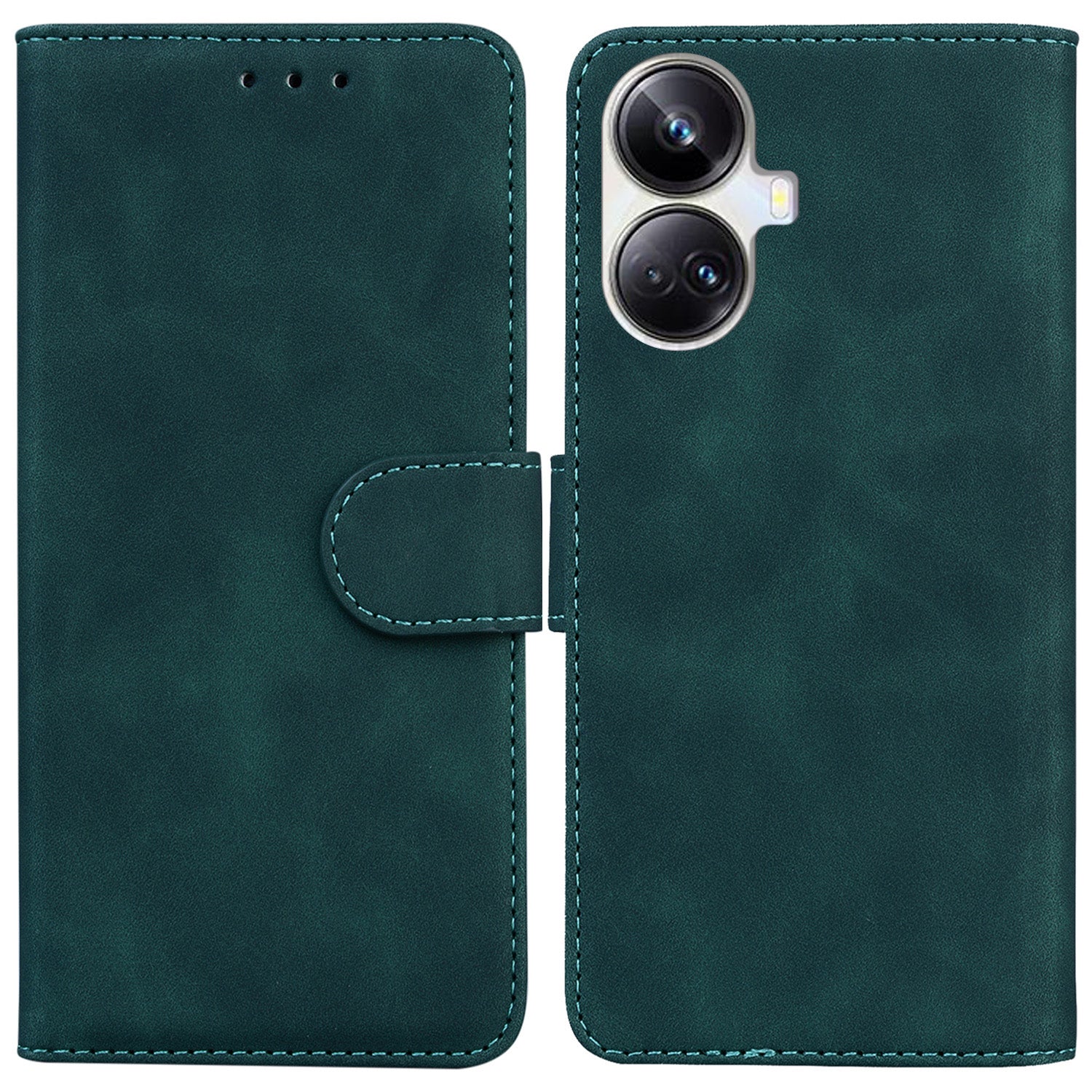 For Realme 10 Pro+ 5G Solid Color Stand Wallet Cover Anti-Fingerprint Leather Phone Case 