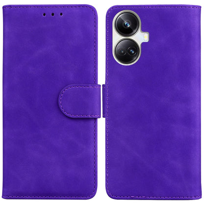 For Realme 10 Pro+ 5G Solid Color Stand Wallet Cover Anti-Fingerprint Leather Phone Case 