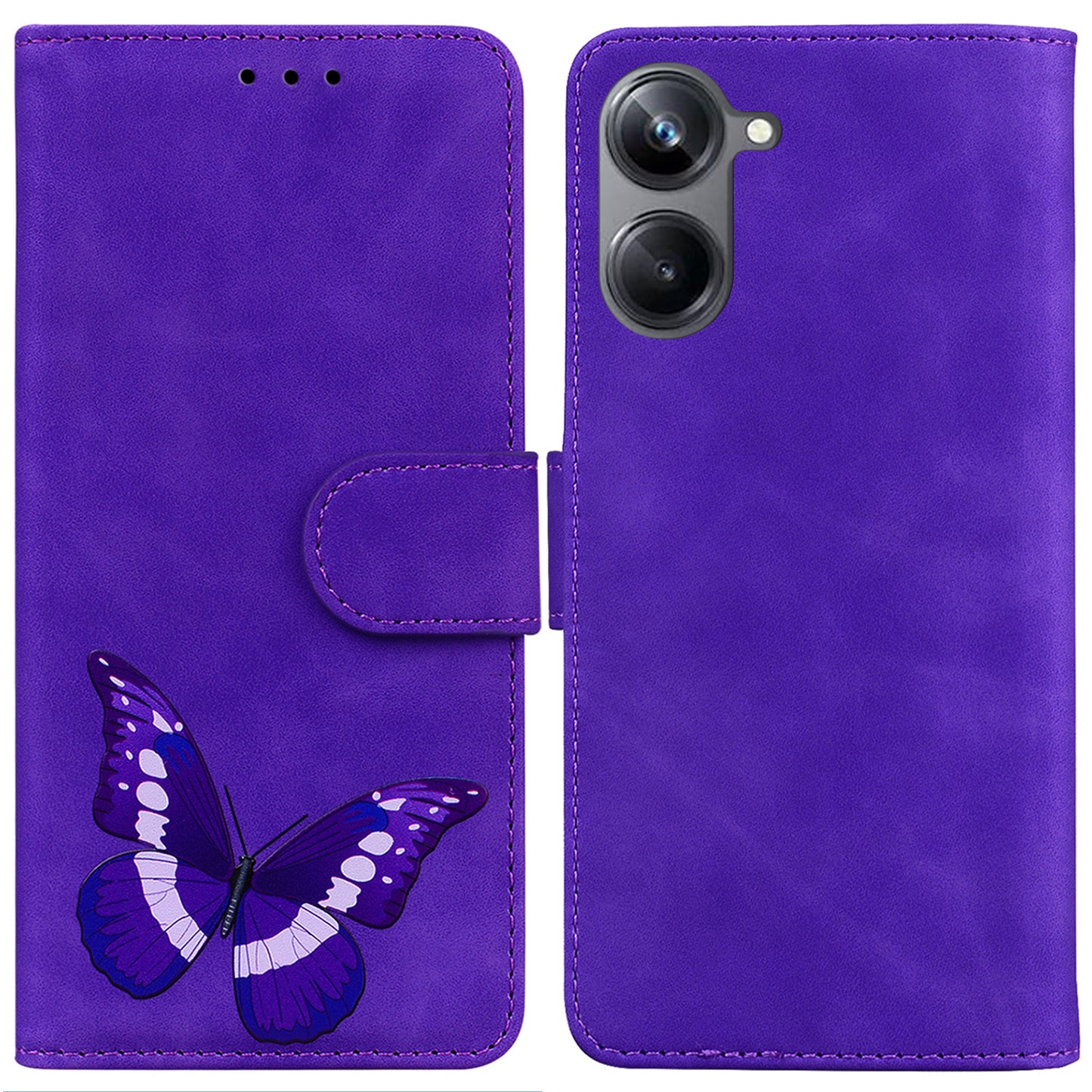 For Realme 10 Pro 5G Butterfly Printing Phone Stand Cover Shockproof Leather Wallet Case
