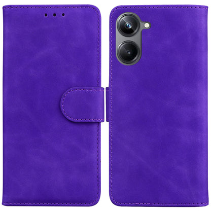 For Realme 10 Pro 5G Solid Color Stand Wallet Cover Anti-fall Flip PU Leather Phone Case 