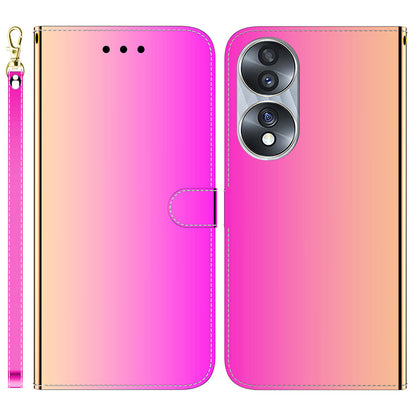 For Honor 70 5G Mirror-like Surface PU Leather Wallet Phone Case Stand Flip Cover with Strap