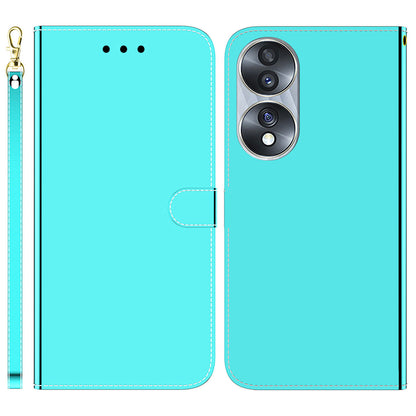 For Honor 70 5G Mirror-like Surface PU Leather Wallet Phone Case Stand Flip Cover with Strap